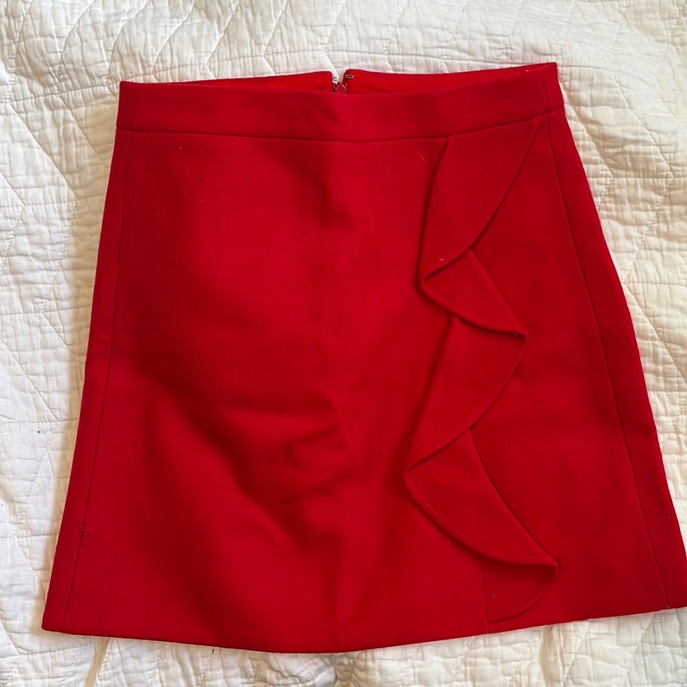 Red Wool J Crew Skirt with Ruffle